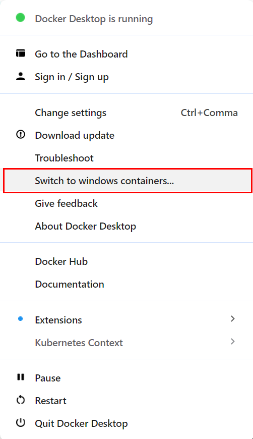 Windows: Switch to linux containers